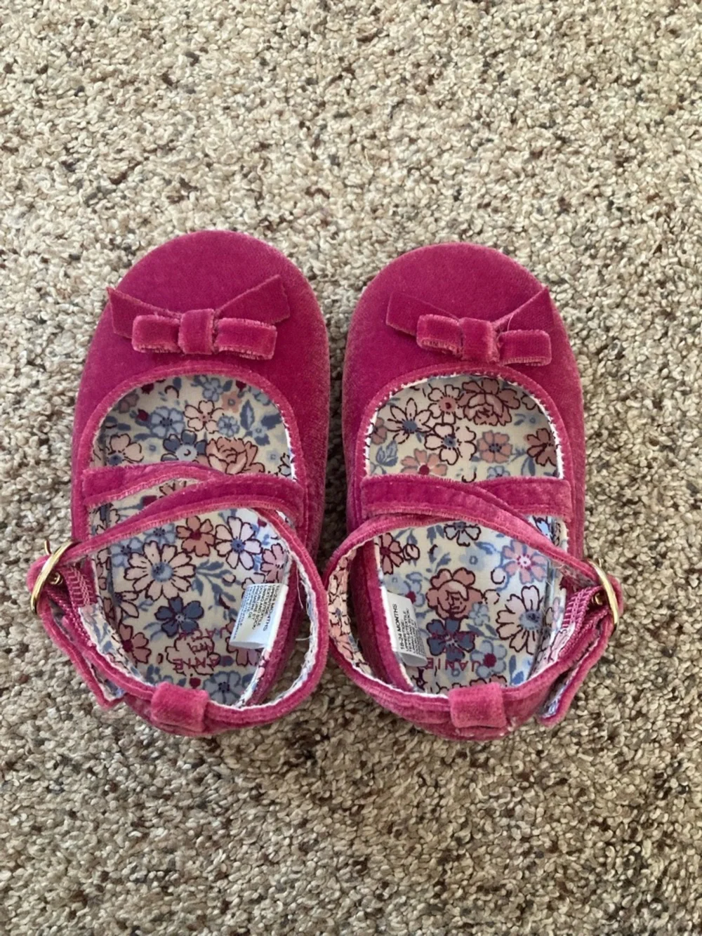 Janie and Jack Velvet Mary Jane Shoes - Deep Pink
